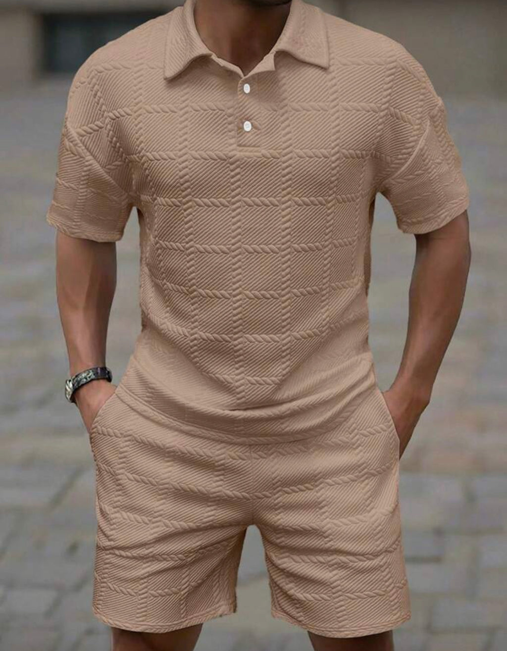 Men’s textured shirt & shorts set