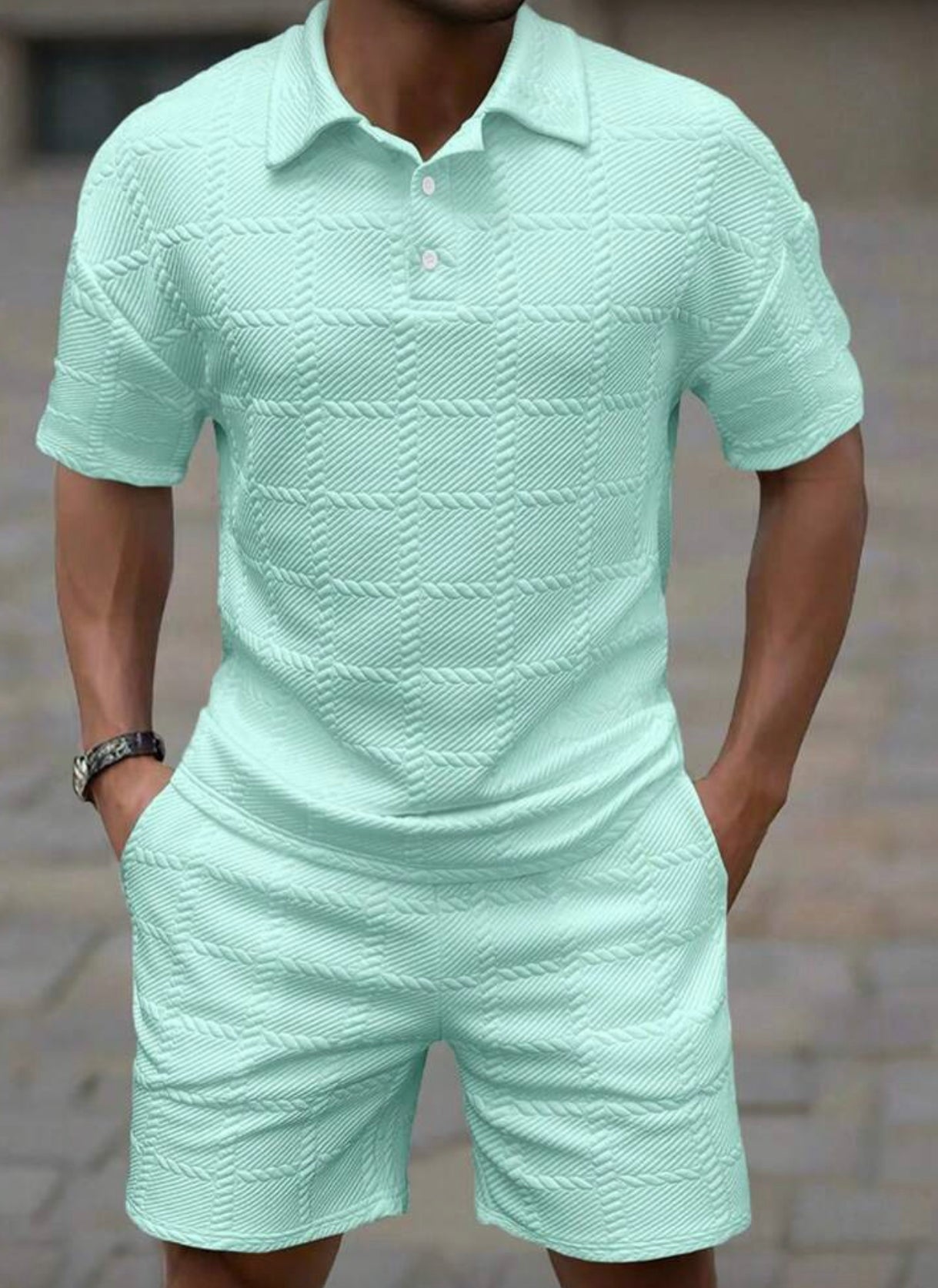 Men’s textured shirt & shorts set