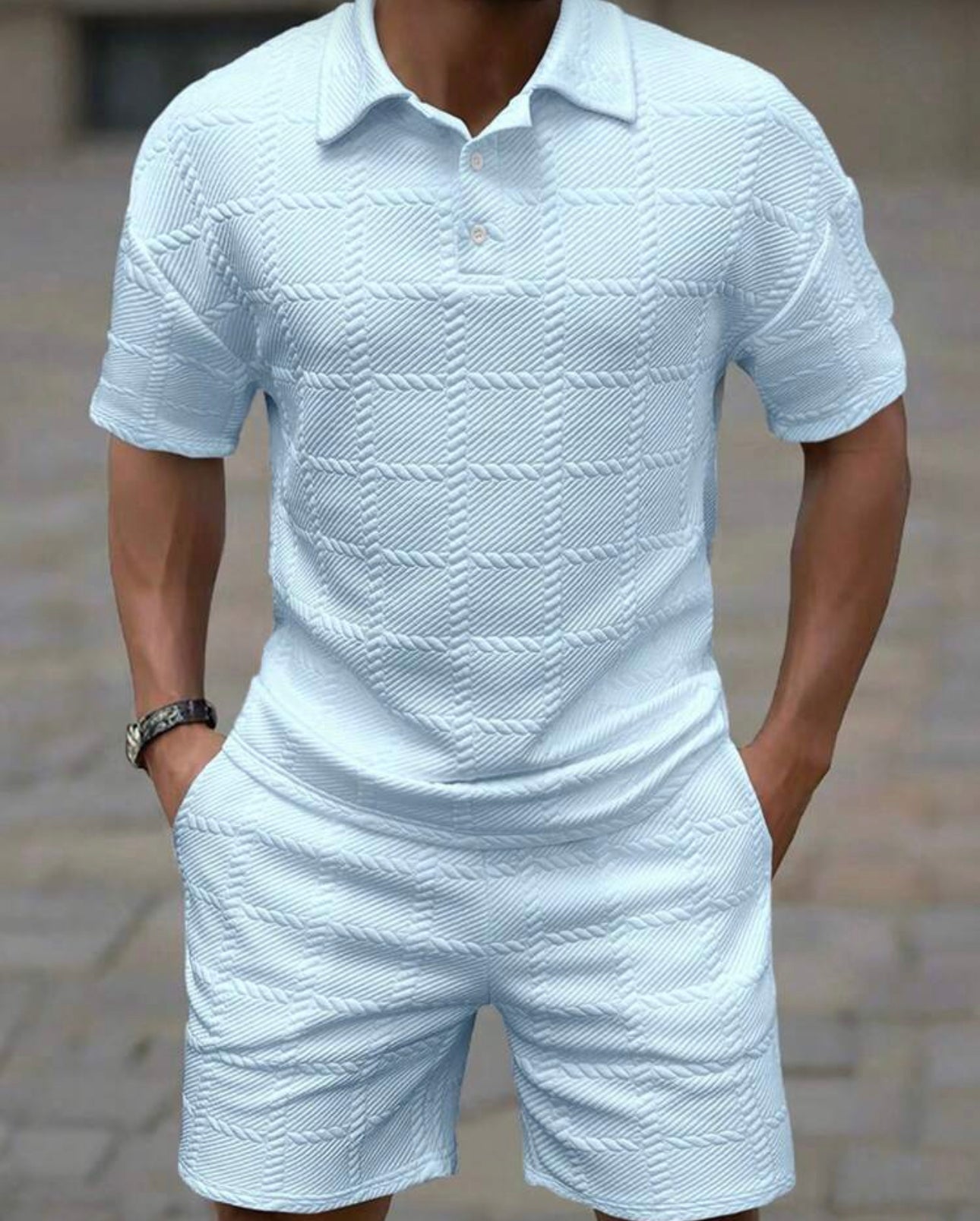 Men’s textured shirt & shorts set